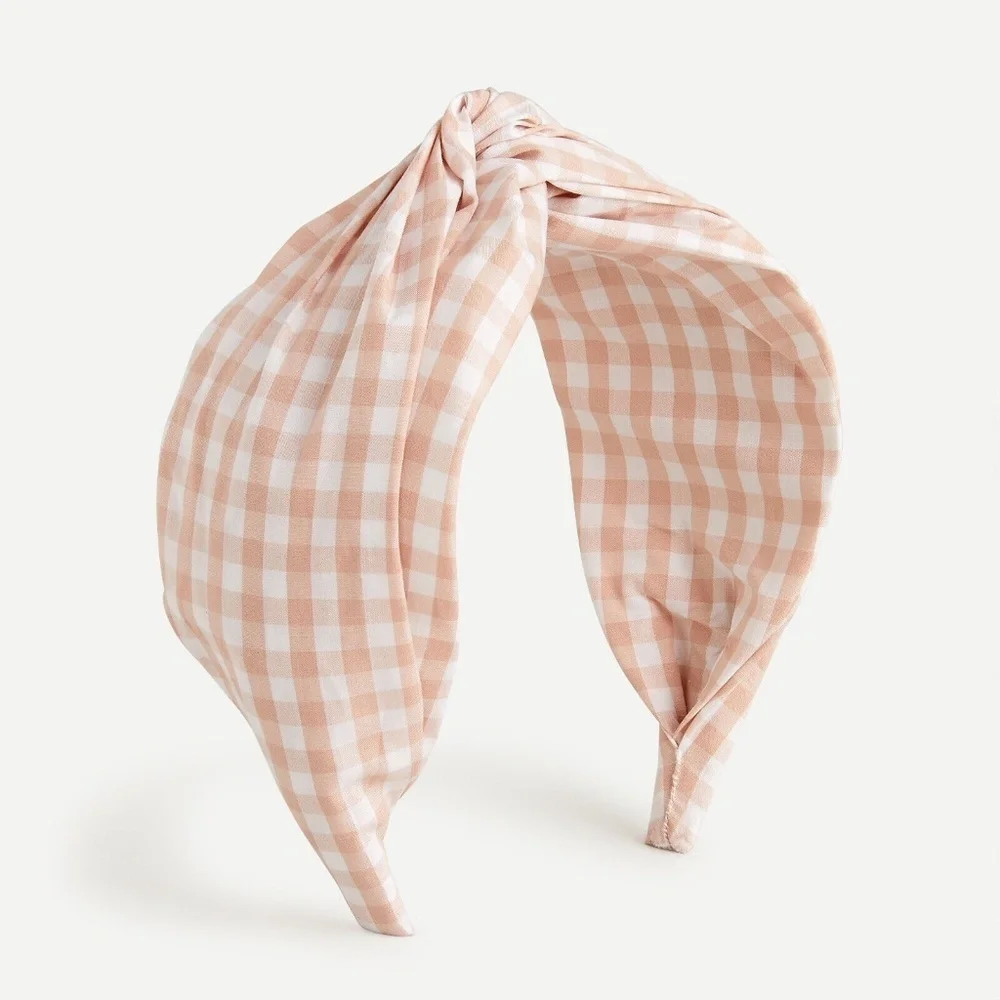 NWT J. Crew Gingham Turban Headband Warm Clay
